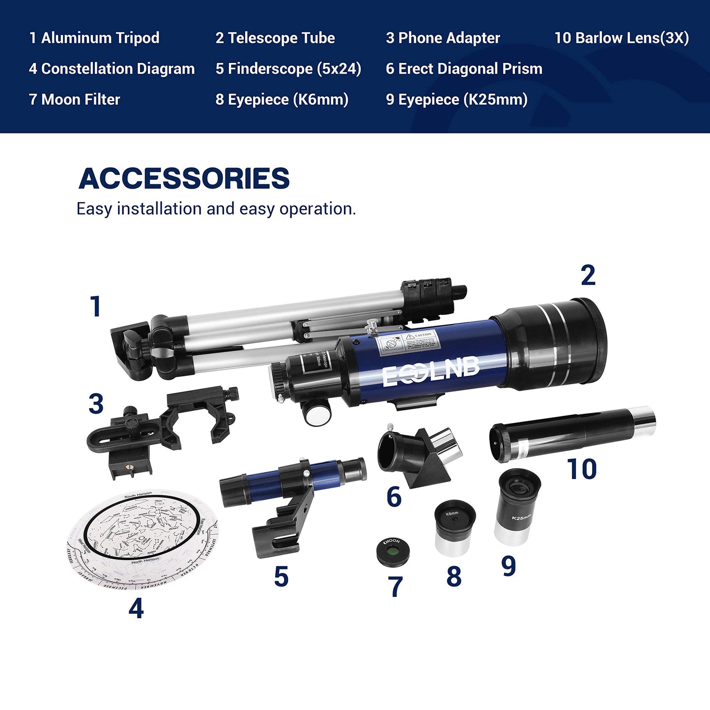 ESSLNB Telescope for Adults, 70mm Aperture Refractor Telescopes (15X-180X) for Astronomy Beginners, Portable Travel Telescope with Phone Adapter & Adjustable Tripod