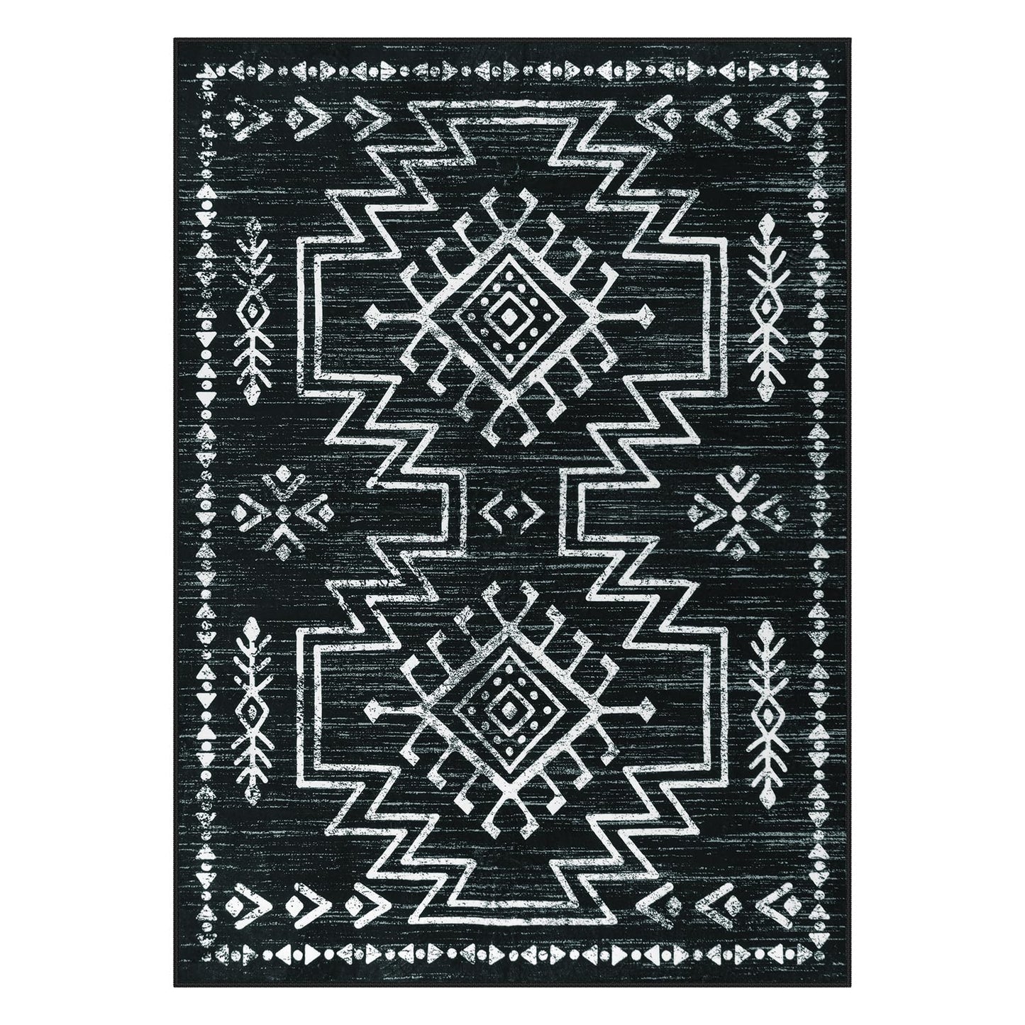 Lahome Vivienne 5x7 Western Black and White Rugs for Living Room, Washable Soft Aztec Rug for Bedroom, Boho Low Pile Distressed Moroccan Carpet for Dining Room Home Decor