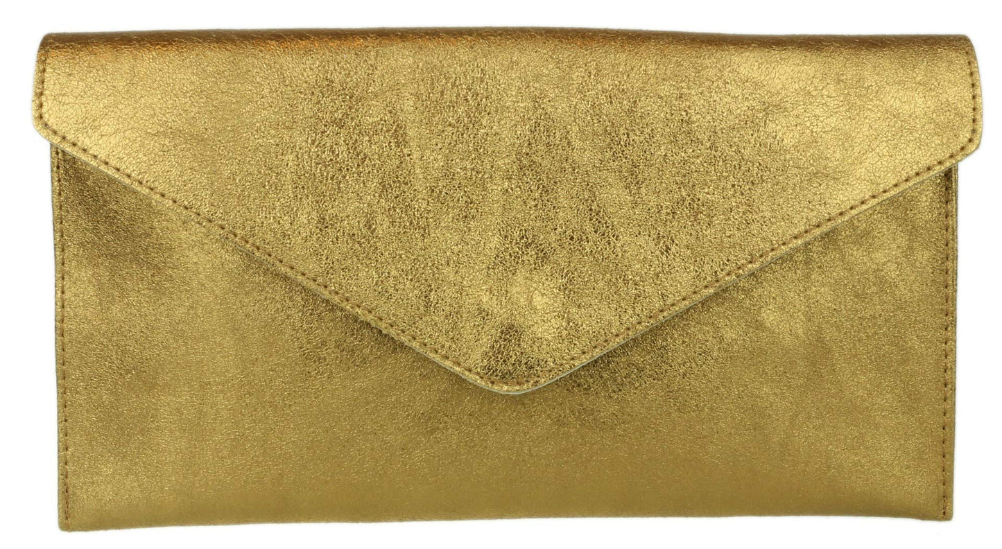 Girly HandBags Womens Italian Suede Leather Envelope Clutch Bag (Metallic Old Gold)