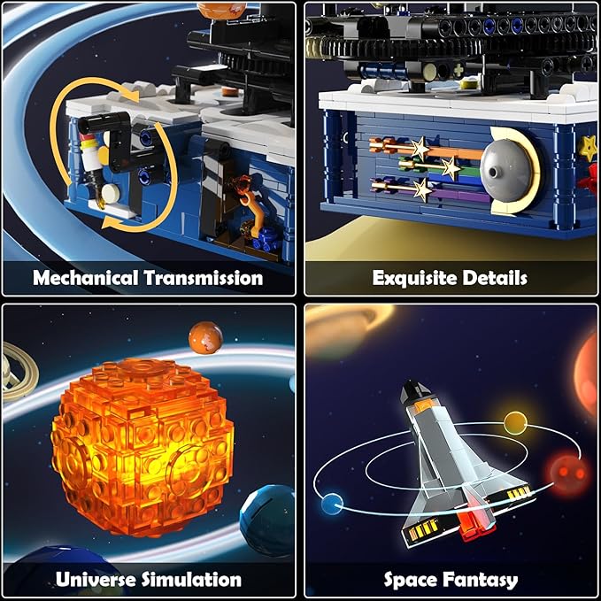 Solar System Building Sets with Light - Rotatable Space Exploration Building Toys with 9 Planets &amp Rocket Sets Science Astronomy Educational Gifts for Boys Girls Age 8+ Years Old Kids(775 PCS)