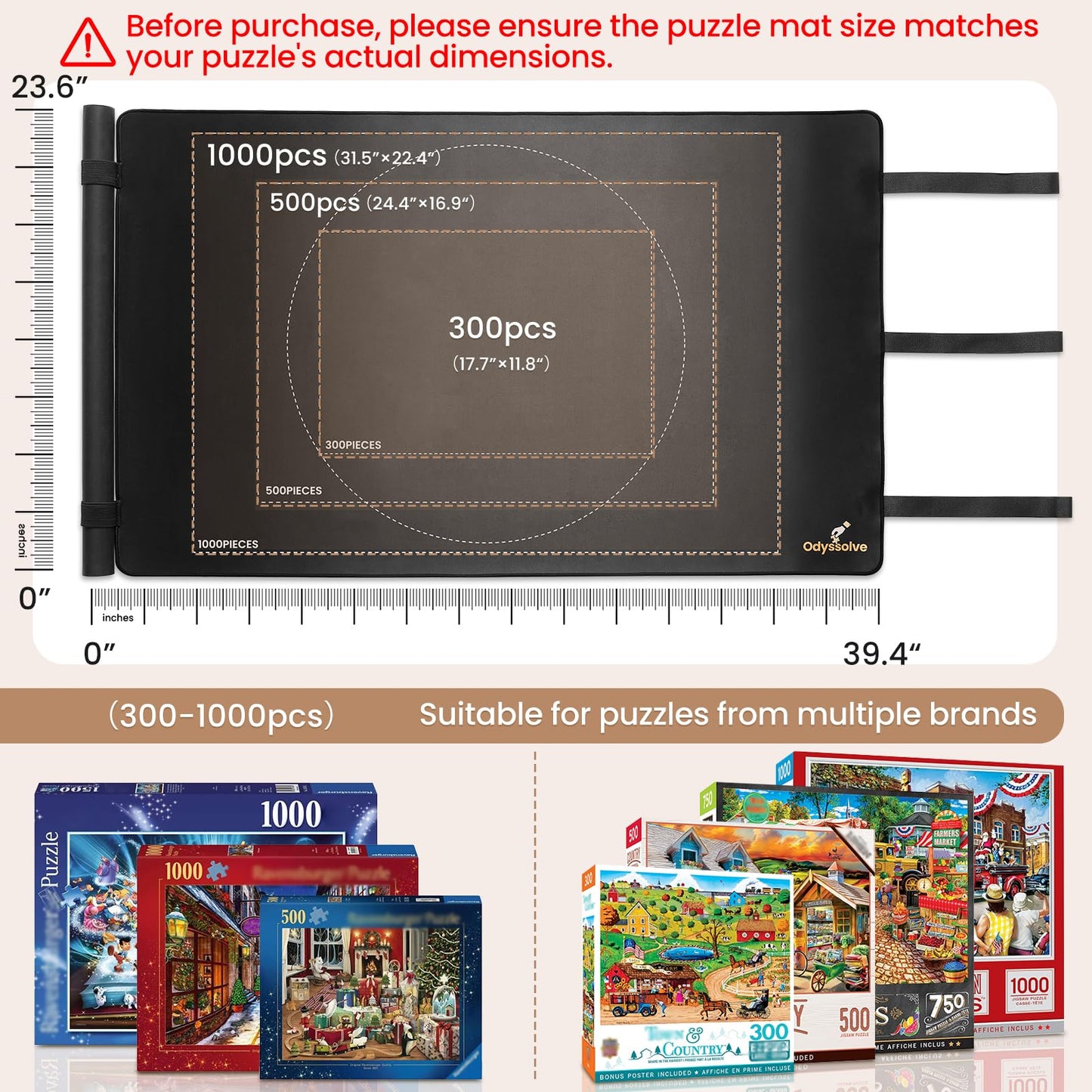 Puzzle Roll Up Mat, All-in-One Jigsaw Puzzle Mat with 6 Sorting Trays – 39.4” x 23.6” Non-Slip Rubber Back & Smooth Surface, Portable Puzzle Mat for 1000 Pieces, Puzzle Accessories Gift for Adults