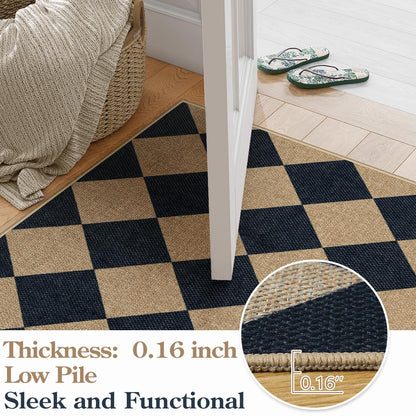Lanffia Checkered Easy Jute 5x7 Outdoor Rug, Black Washable Rugs 5x7 for Living Room Neutral Indoor Outdoor Carpet, Non Slip Stain Resistant Checkerboard Rug for Backyard Dining Room Classroom