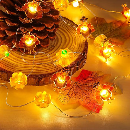 10 Ft 30 LED Thanksgiving Decorations Turkey Pumpkin String Lights, Thanksgiving Lights Decorations Battery Operated Turkey Lights Copper Wire Fairy Lights for Party Home Indoor Decor