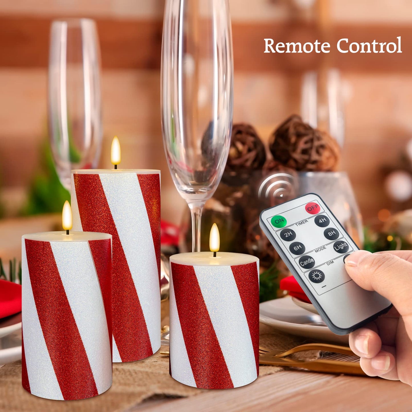 HN HAIINAA Christmas Flameless Candles Real Wax Red Battery Operated Pillar Candles with Remote Flickering Flame 3D Wick LED Electric Candles for Christmas Home Decoration D3 x H4 5" 6" Set of 3