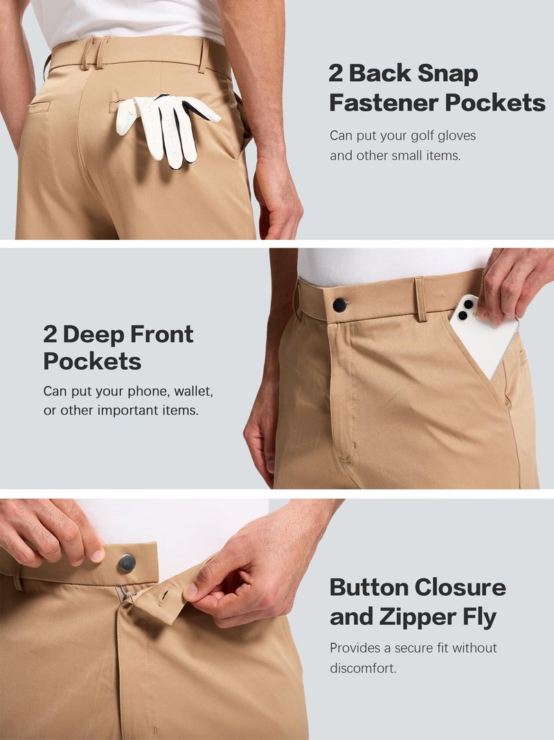 LeapsLion Men's Golf Pants Lightweight Work Dress Pants 34" Stretch Water Resistant Breathable Quick Dry Comfy Business Casual Pants for Men Khaki 33W x 34L