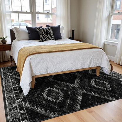 BESTSWEETIE Area Rug 5x7 Rug Machine Washable Non-Slip Low Pile Print Pattern Western Rug for Living Room Bedroom Entryway Tribal Series -Black