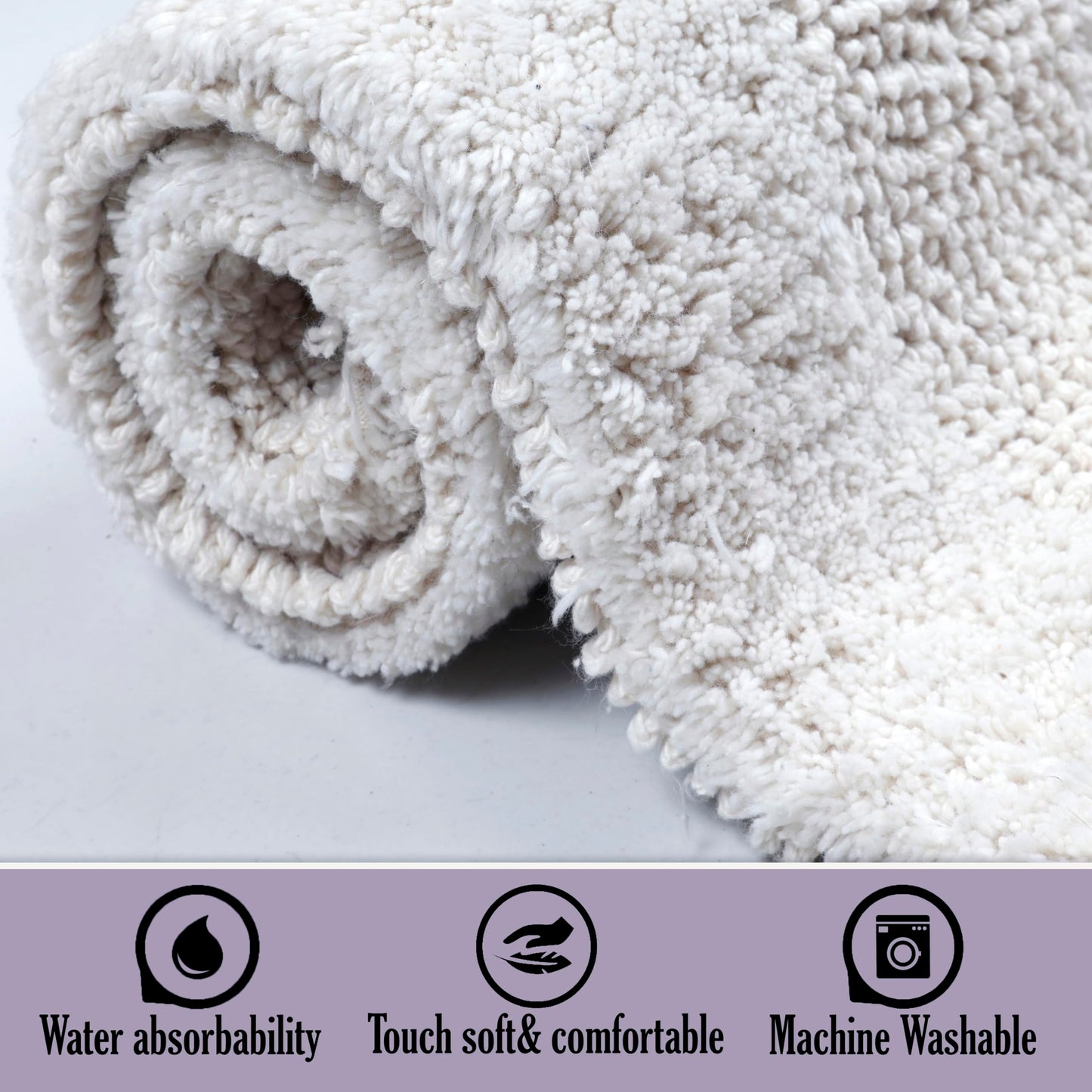 KEMA Bathroom Rugs 17"x24", Cotton Reversible Bath Mat for Bathroom Ultra Soft Plush Bath Rugs Water Absorbent Quick Dry Thick Floor Mats for Shower, Restroom, Bedroom, Kitchen (White)