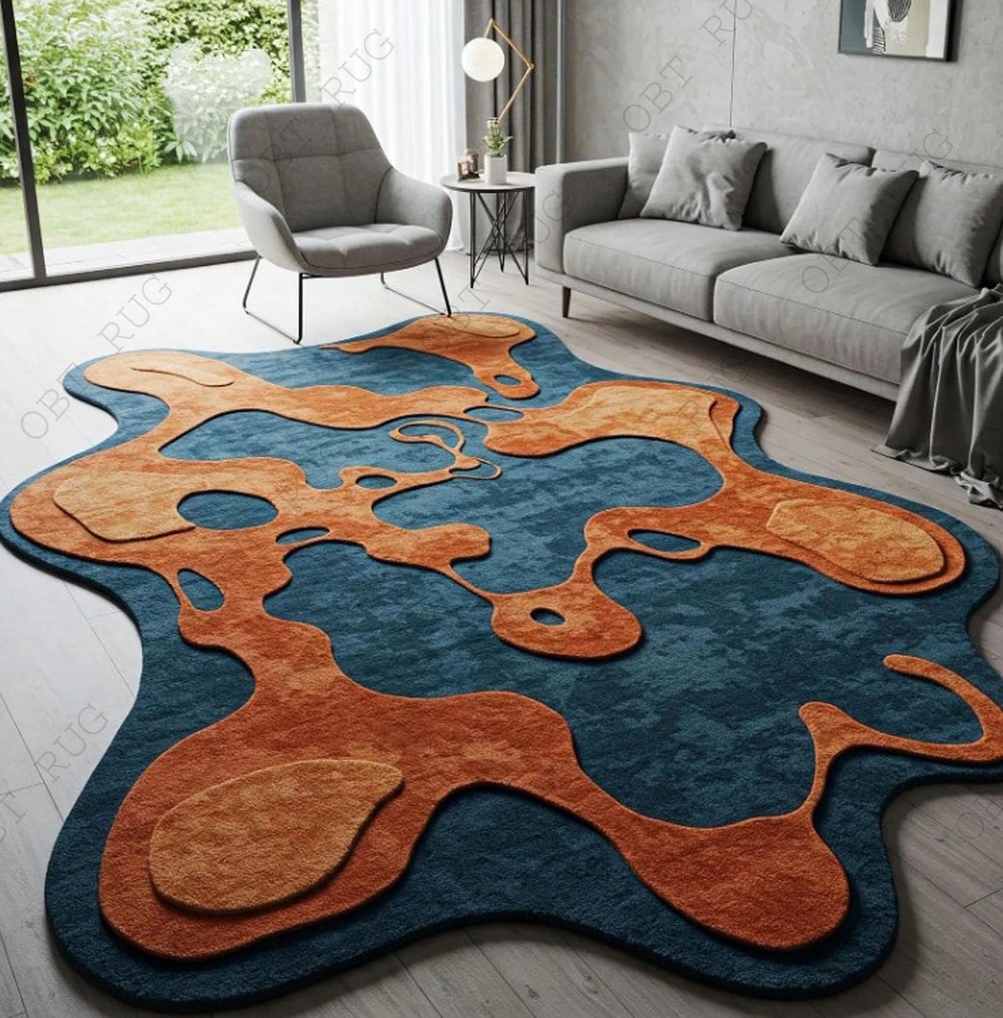 Naseeb Carpets Rugs for livingroom Bedroom Hall 5x8 feet Size Irregular Shape Abstract Pattern High Low Soft Pile Handmade Quality Antiskid Antislip Backing Soft Newzealand Wool..