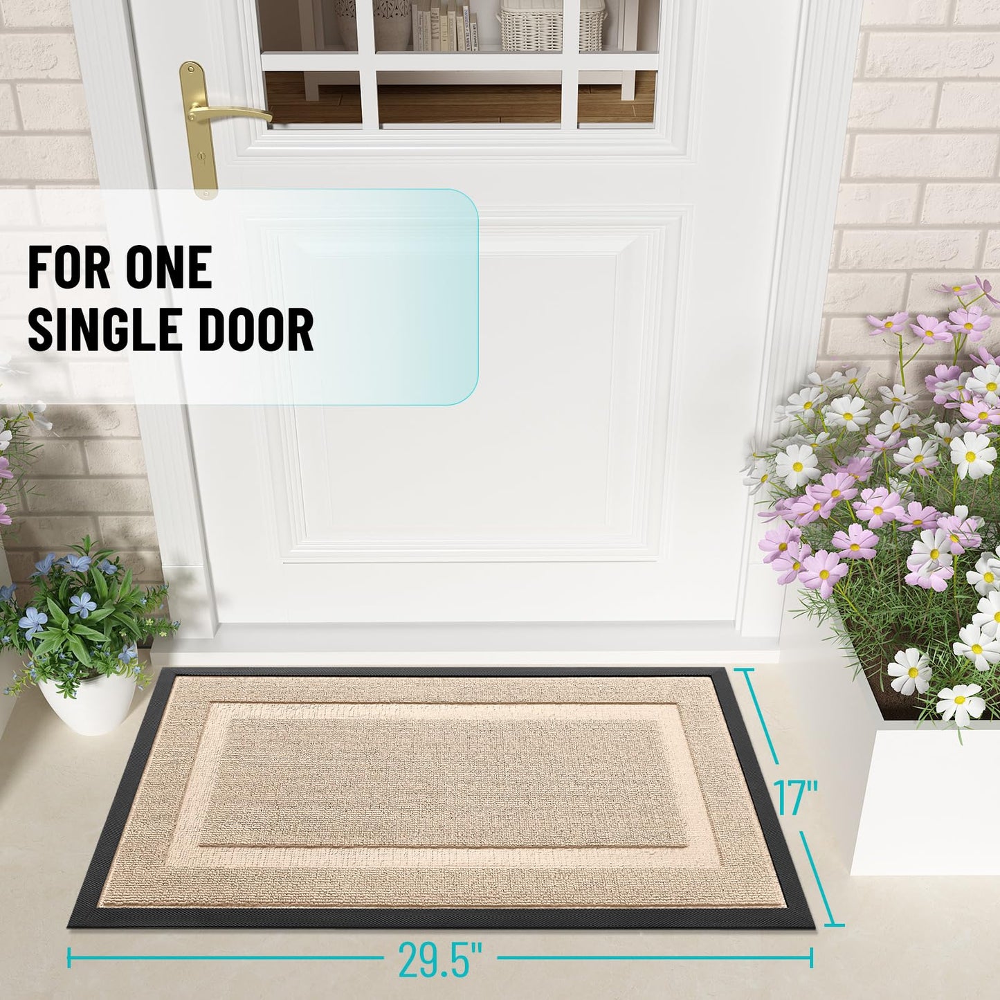 OLANLY Front Door Mat Indoor Outdoor Entrance, Waterproof All-Season, All-Weather Doormat, Sturdy Natural Rubber, Low Profile, Easy Clean Patio Porch Entryway Mat, 33x21, Off-White