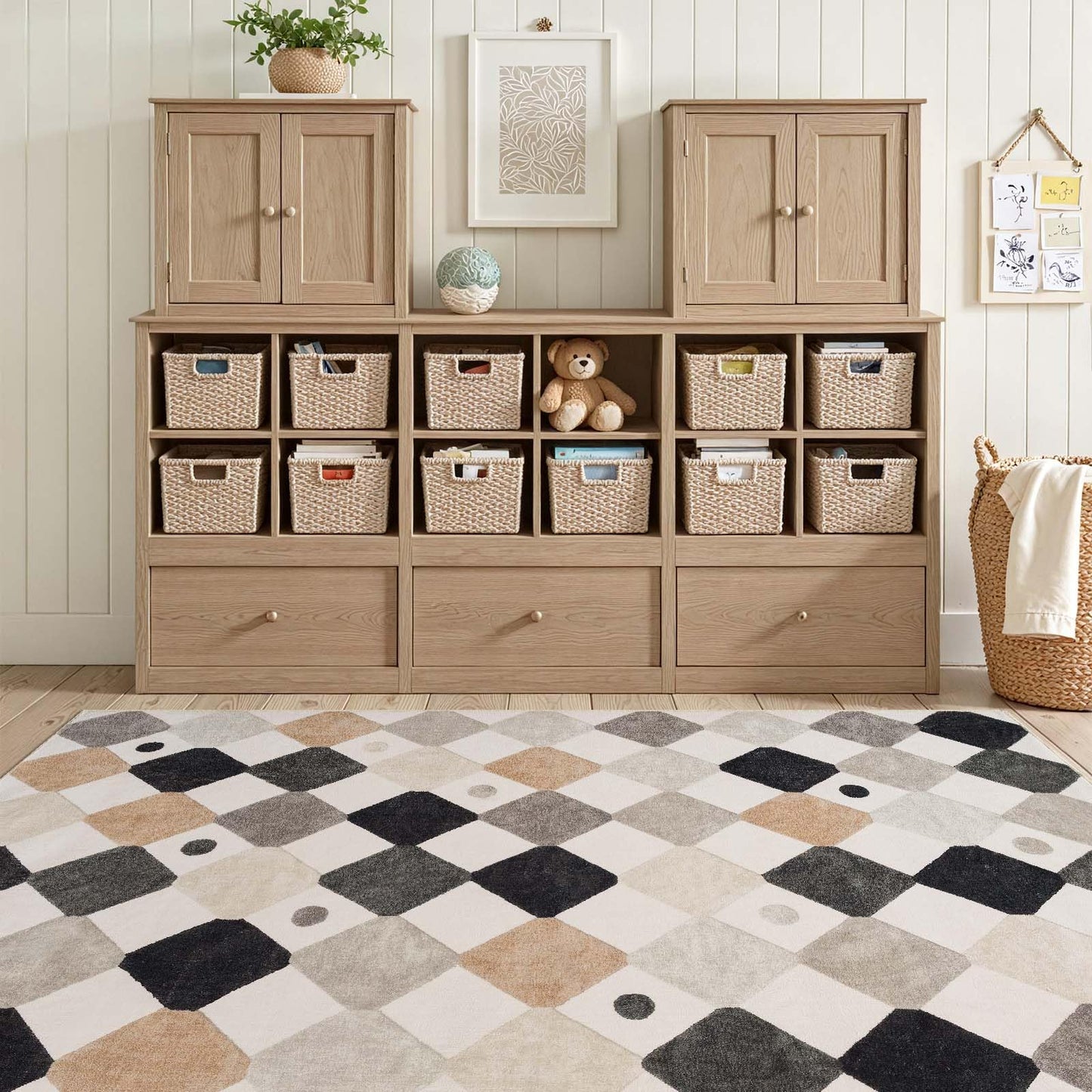 jinchan Macy 5x7 Area Rug for Kids Room Black and White Modern Colorful Nursery Rug Checkered Diamond Play Mat Washable Soft Non Slip Carpet for Playroom Classroom Bedroom Living Room Marble on Cream