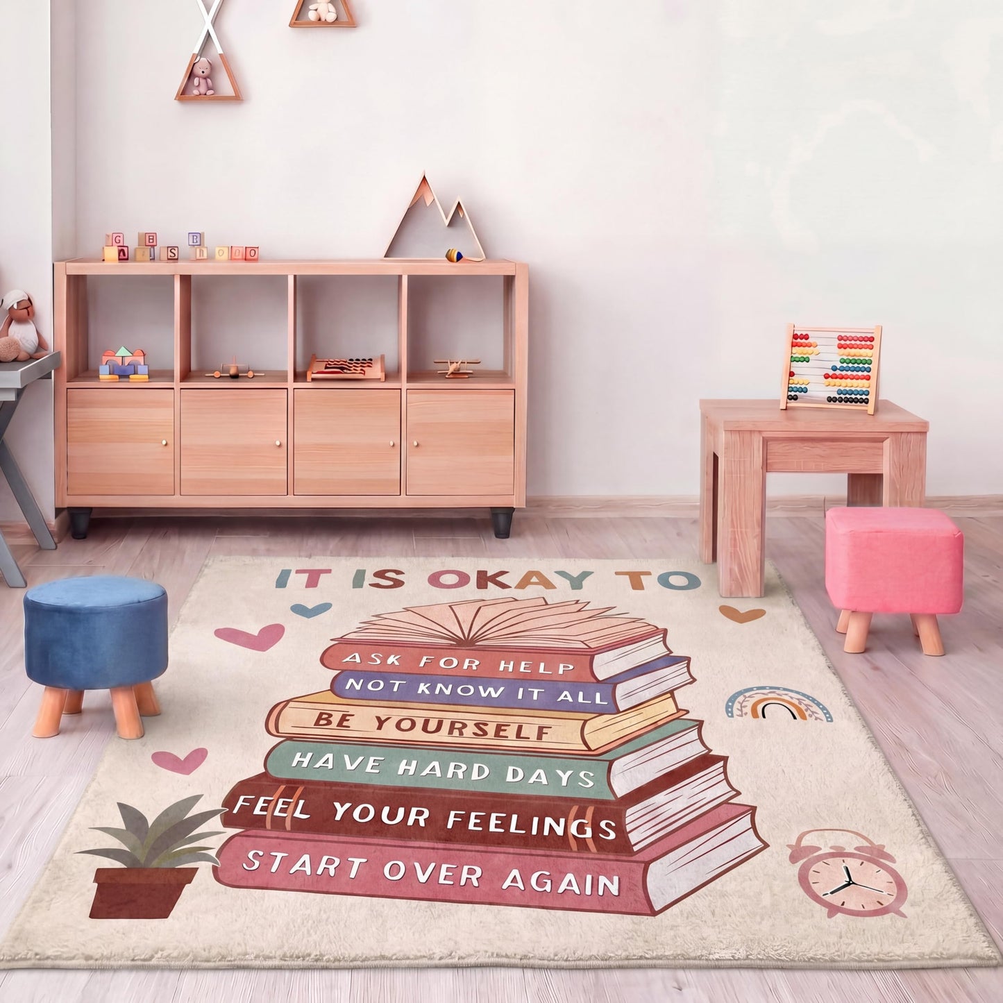 Capoda 3.3 x 4 ft Calming Corner Classroom Rug Inspirational Soft Fluffy Classroom Rug Carpet Mental Health Back to School Decor for School Bedroom Reading Corner(It is Okay to Feel)