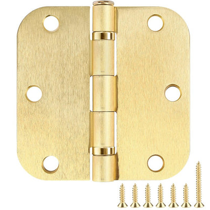 Door Hinges Brushed Brass 18 Pack 3.5 Inch Rounded Integral Ball Bearing Door Hardware 3 1/2 Lasting Mute Interior Hinge for Closet Dining/Den/Game/Recreation Room Kitchen Master Bedroom Loft