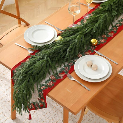 2PCS 6FT Christmas Norfolk Pine Garland, Realistic Greenery Artificial Garland for Indoor Outdoor Door Porch Fireplace Wall Staircase Holiday Christmas Decor