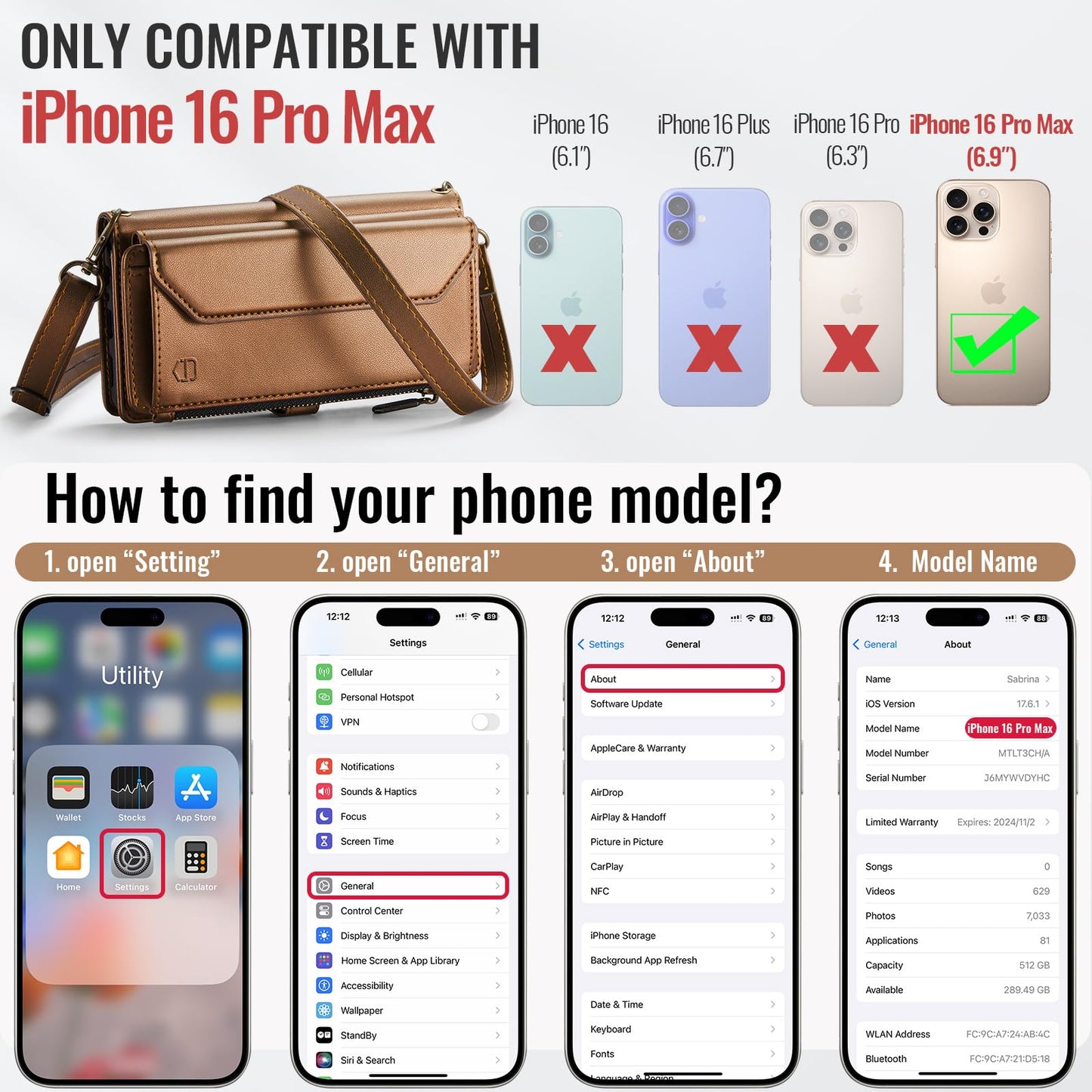 Strapurs Wallet Case Compatible with iPhone 16 Pro Max 6.9" RFID Blocking 10-Card Holder Soft PU Leather Magnetic Snap Shoulder Strap Zipper Pocket Phone Case Fit for iPhone 16 Pro Max - Brown