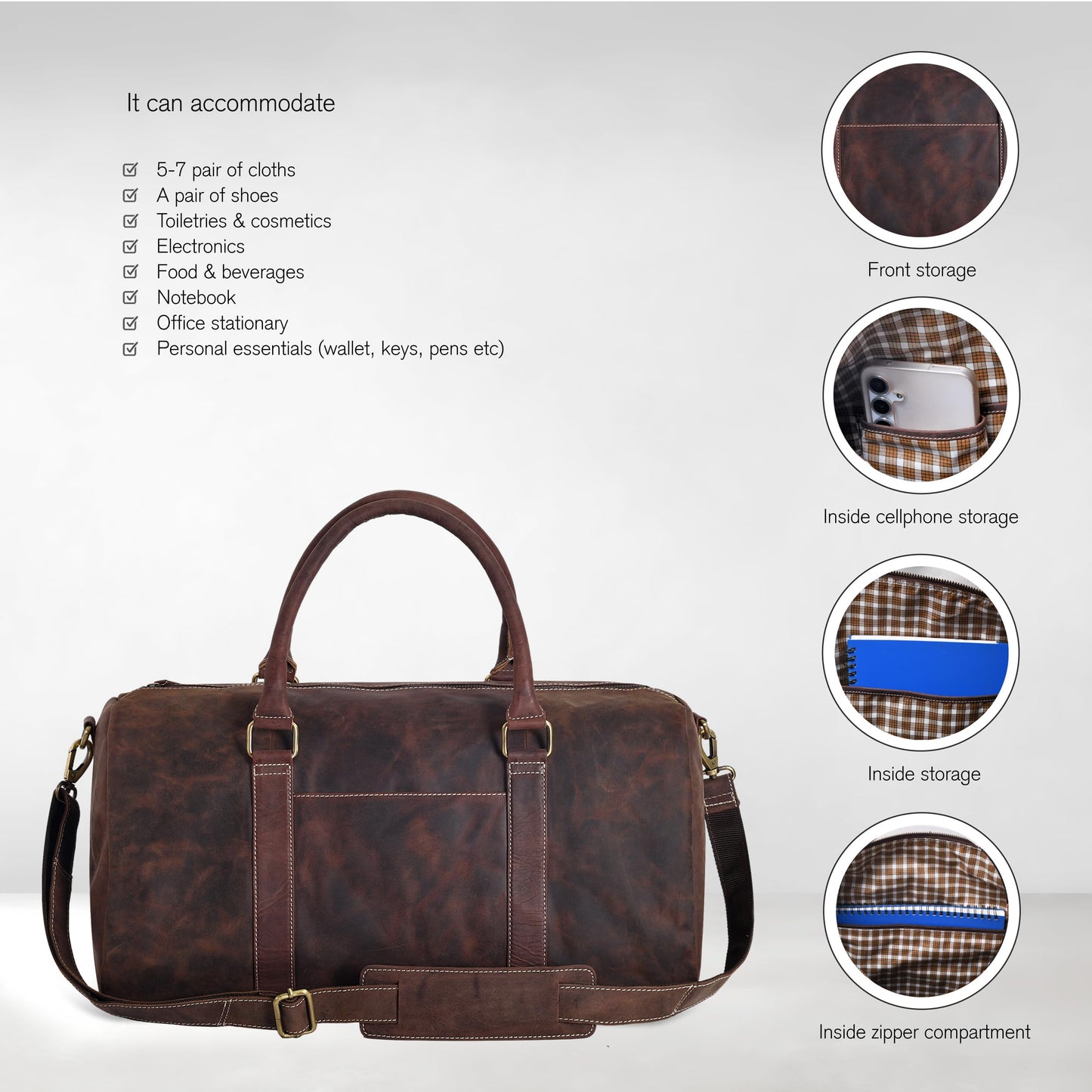 Real Leather Duffle Bag for Men | Vintage Weekender Travel Bag | Overnight Carry-On Luggage | Handmade Leather Gym Bag for Men