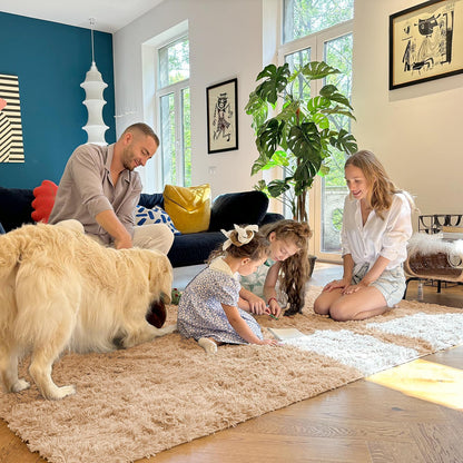 OLANLY 8x8 Machine Washable Large Area Rugs for Living Room, Bedroom, Soft Fluffy Shaggy Bedside Rug, Indoor Floor Carpet for Kids Girls and Boys, Dorms, Nursery, Home Decor Aesthetic, Beige