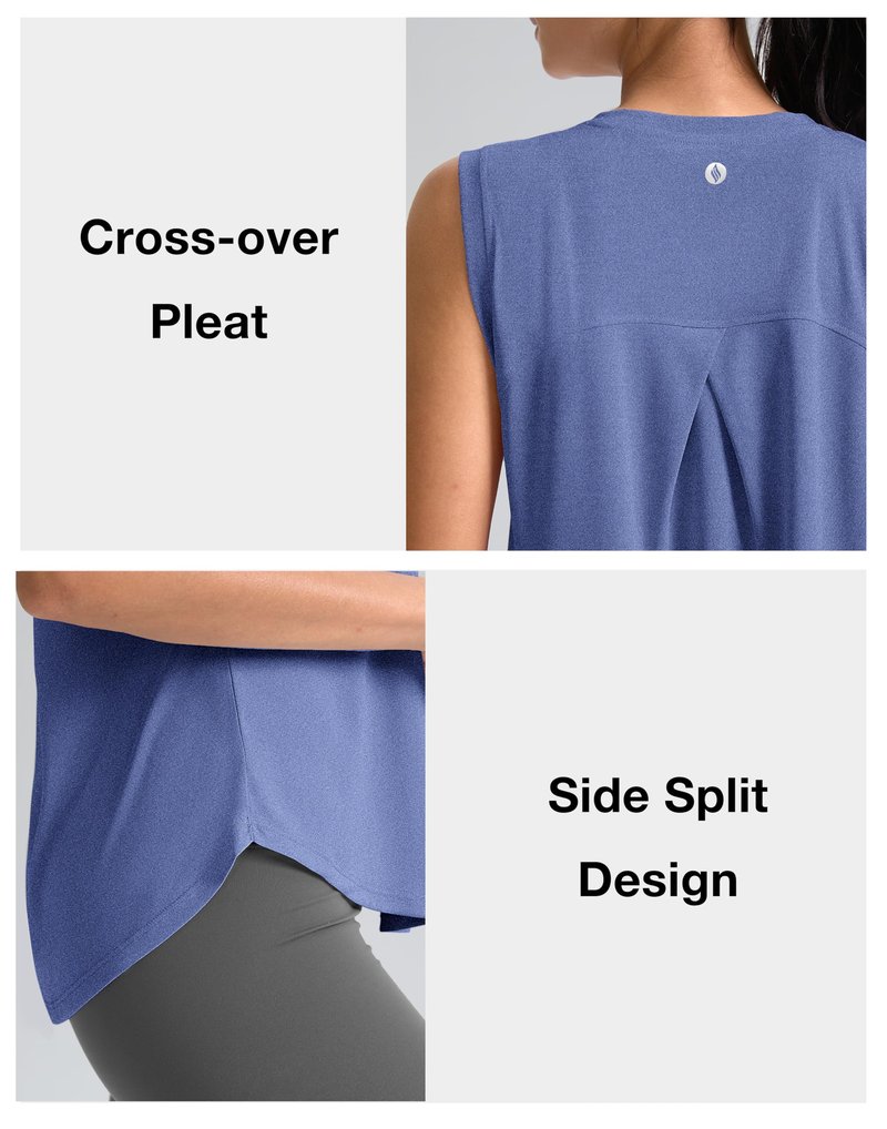 SANTINY Women's Sleeveless Workout Tops Breathable Lightweight Active Tennis Yoga Shirts Athletic Running Tank Tops for Women (Heather Blue_XL)