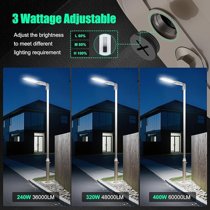 6Pack 480V 400W/320W/240W LED Parking lot Light with Dusk to Dawn Photocell, Slip Fit Mount 56000LM IP65 5000K 277-480VAC Input, 400 Watt LED Flood Light, Outdoor Parking Lights Commercial Pole Street