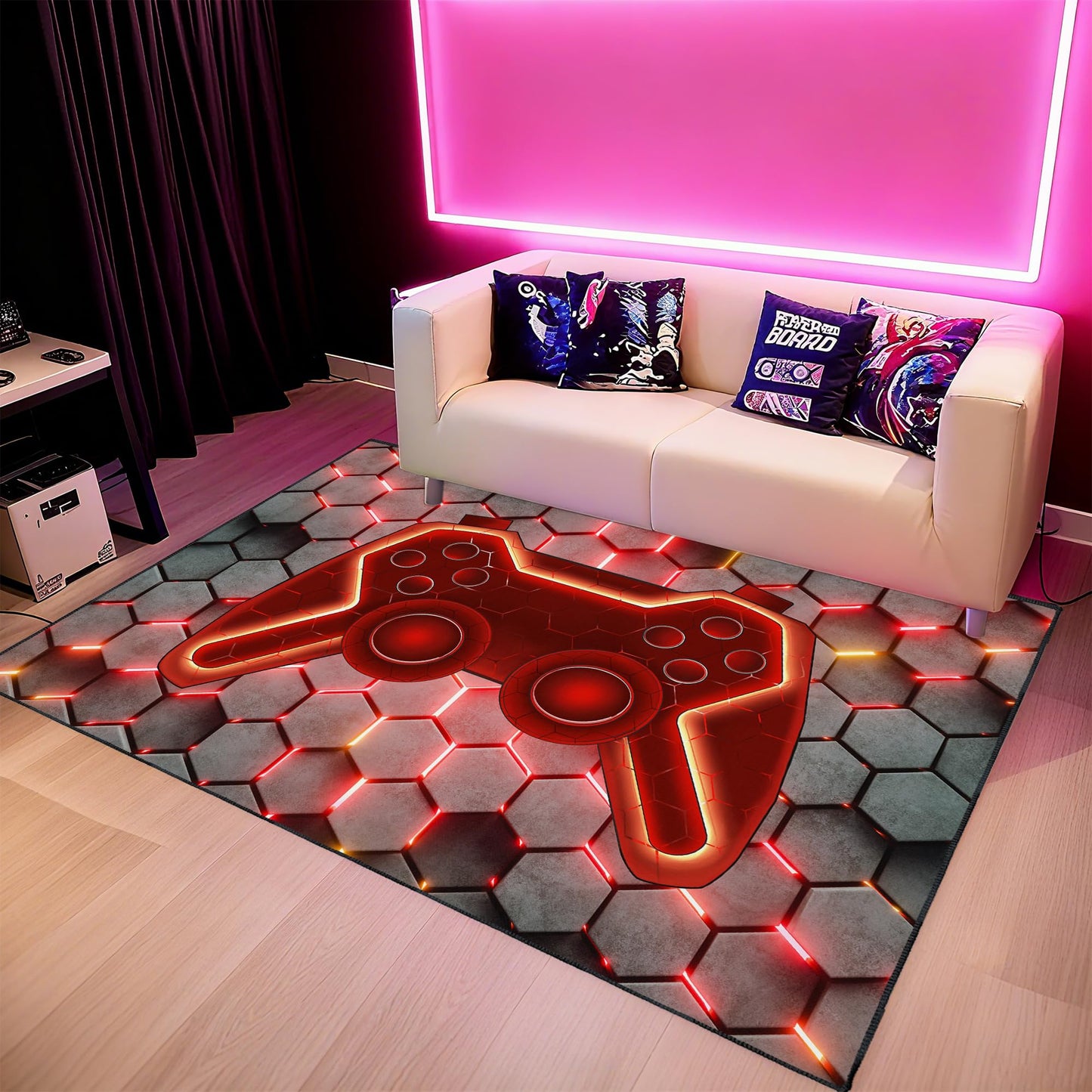 Vesocro Gamer Rug for Room,3x5 ft Non-Slip Cool Gaming Carpet for Bedroom Livingroom and Game Room Rugs Decor