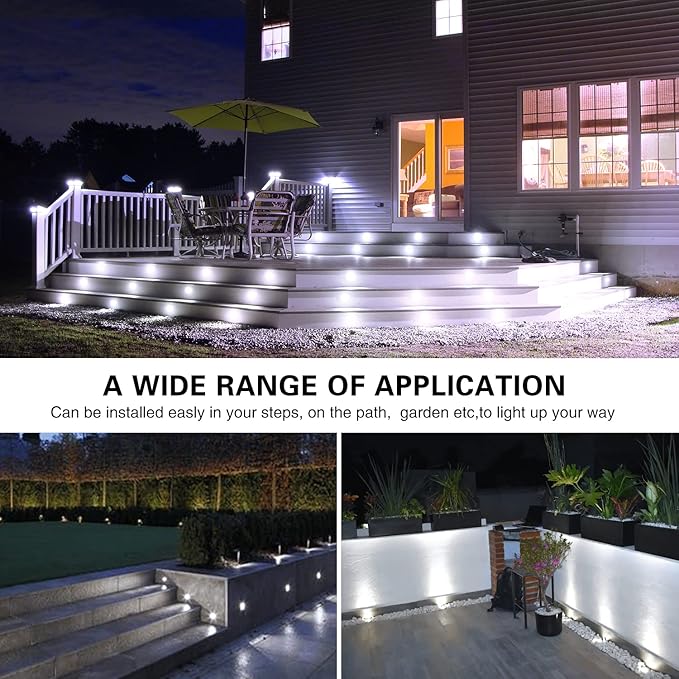 Deck Lights Outdoor Waterproof Low Voltage Lighting Kit Stainless Steel 1W Outdoor Yard Garden Decoration Lamps Landscape Pathway Patio Step Stairs Black Border(10pcs,Cool White)
