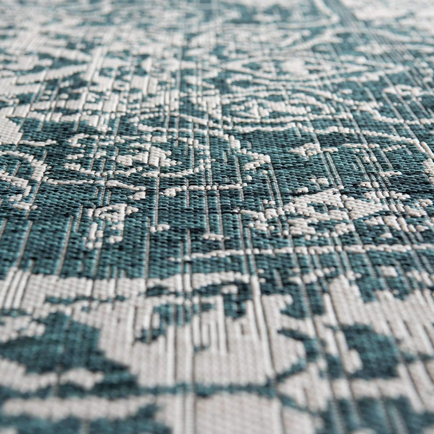 Unique Loom Jill Zarin Outdoor Collection Area Rug - Dubai (5' 3' x 8' Oval, Teal/ Ivory)