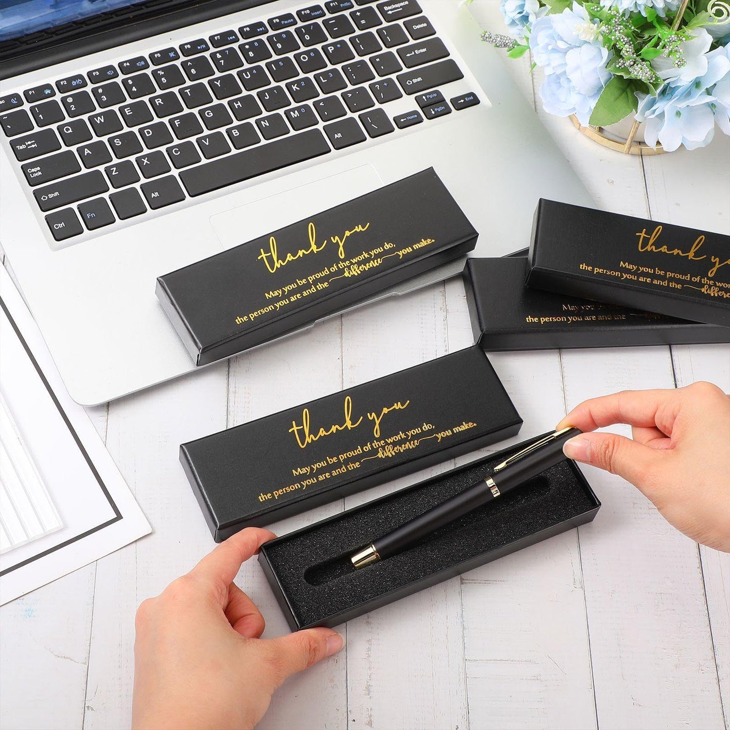 Fulmoon 24 Pcs Inspirational Pen Boxes Empty Thank You Pen Boxes for Ballpoint Jewelry Display Motivational Quote Cases Appreciation Gifts for Employee Teacher Coworker Office Team(Black)