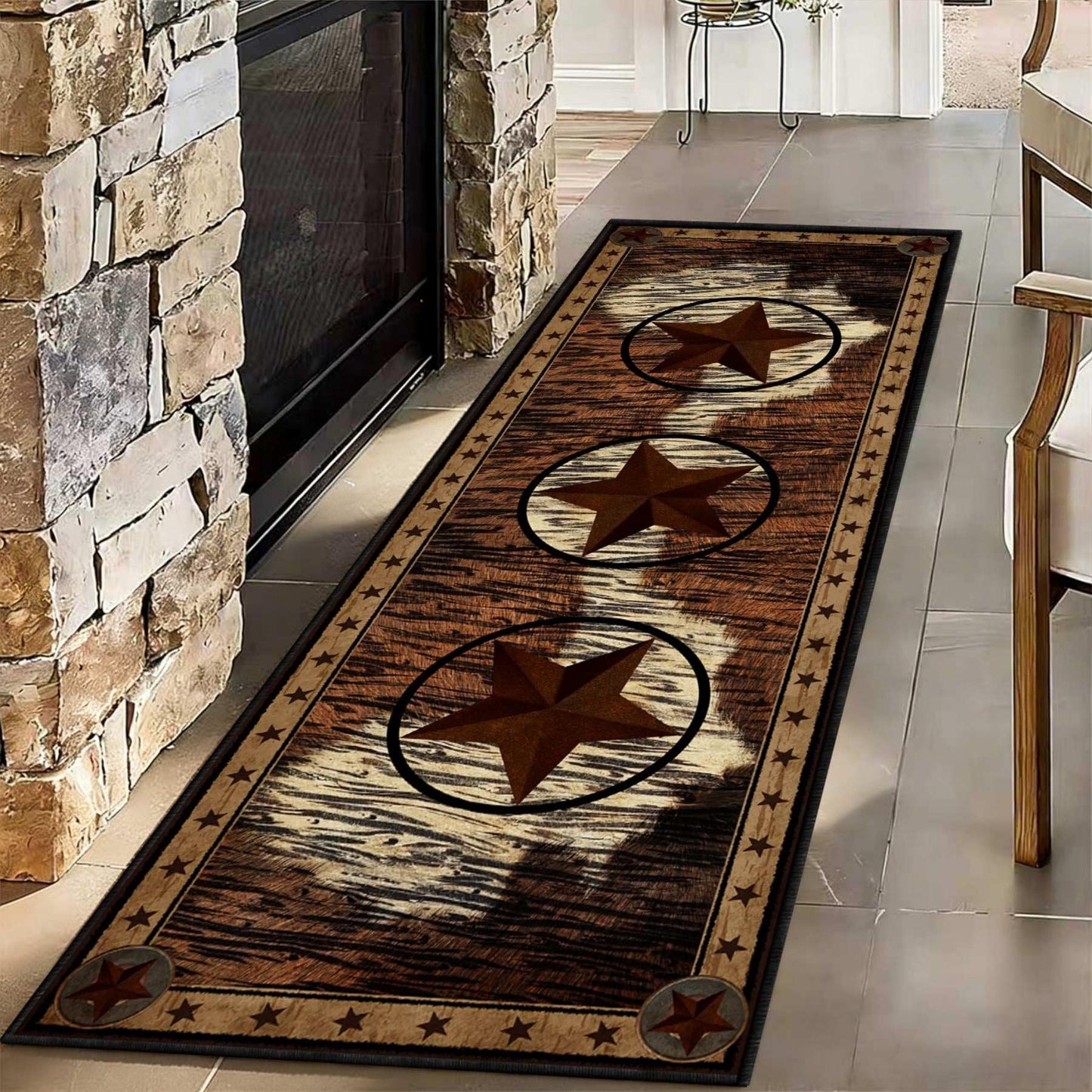 CRJMKS 2.6x7 Western Rugs for Hallway Rustic Brown Texas Stars Long Runner Rug,Native American Tribal Inspired Indoor Accent Throw Carpet for Farmhouse Bathroom Rug Non Slip Easy to Clean