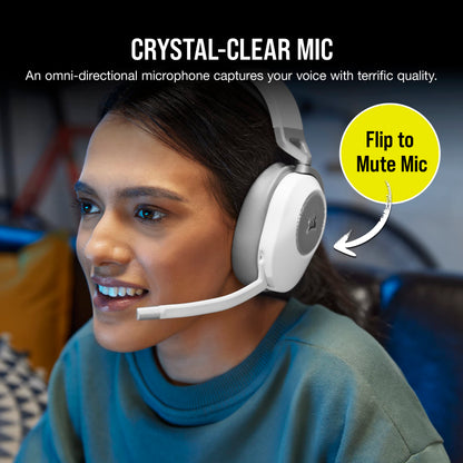 Corsair HS65 Wireless Multiplatform Gaming Headset with Bluetooth - Dolby Audio 7.1 - Omni-Directional Microphone - iCUE Compatible - PC, Mac, PS5, PS4, Mobile - White