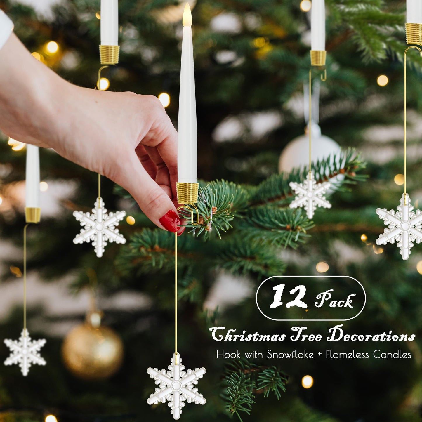 JOIONE Flameless Christmas Tree Candles with Remote, 12 Pack Battery Operated LED Candles for Christmas Tree Flickering Flame for Xmas Indoor Decor - Acrylic Snowflake