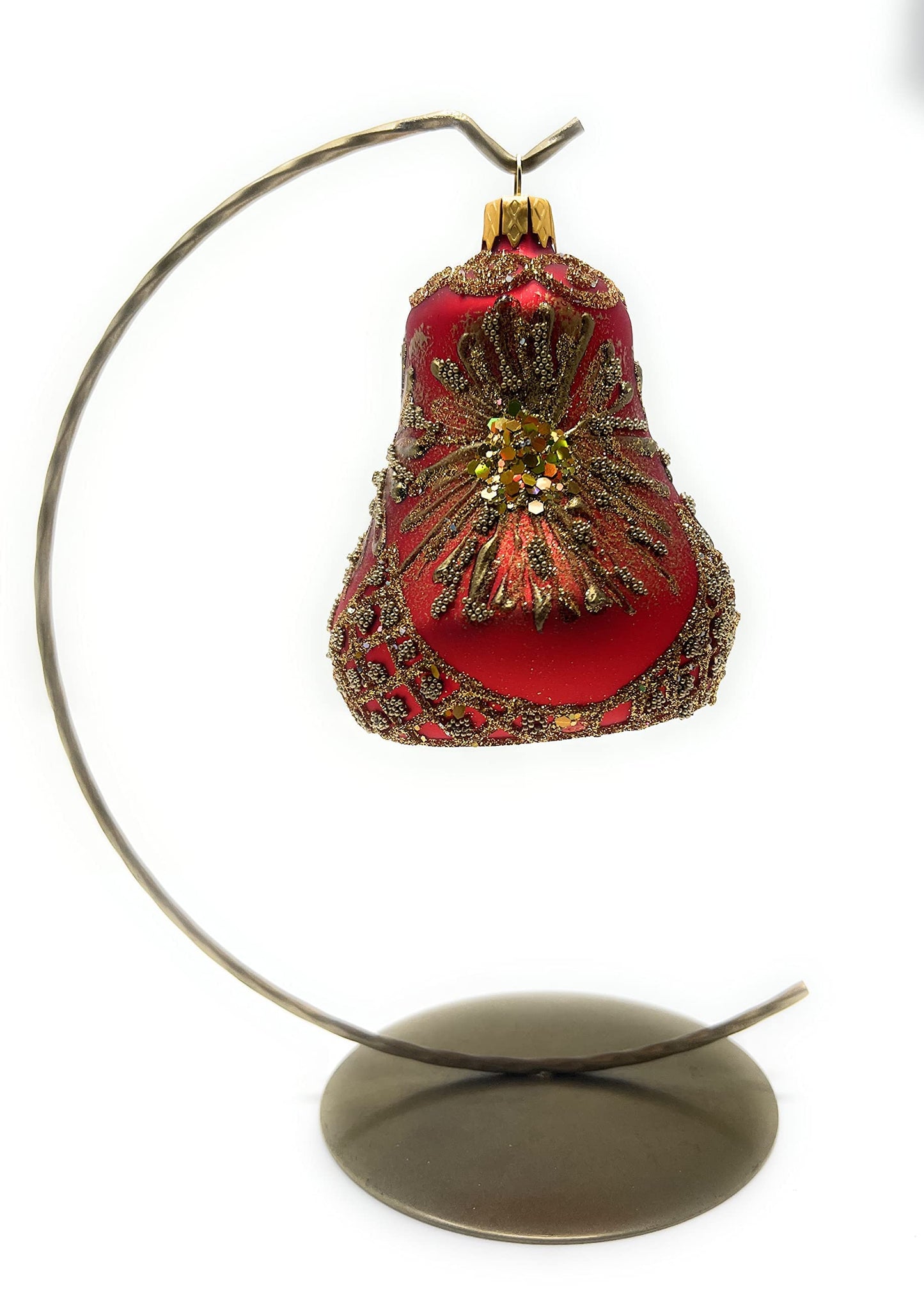 Polish Gallery Christmas Bell Ornament 4-Inch Blown Glass (Fire Star)