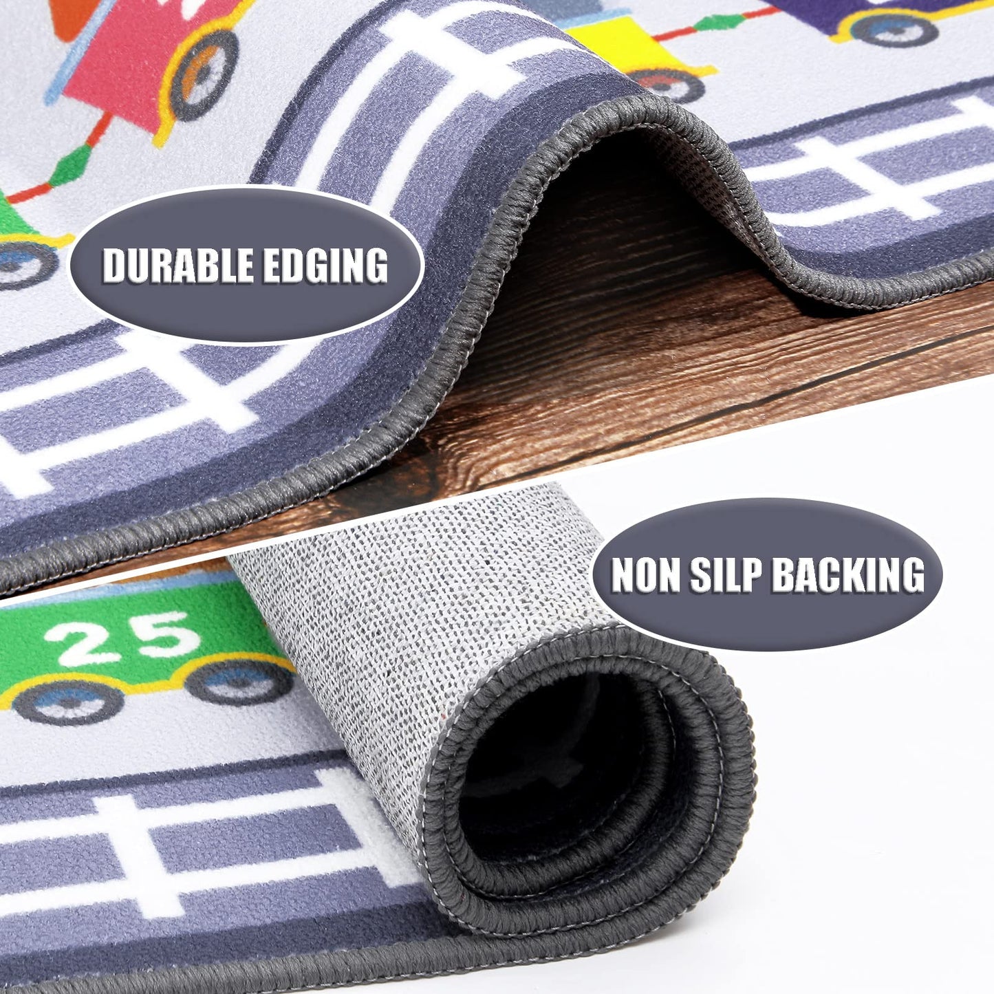 HiiARug Small Playroom Rug, Kids Playmat ABC Alphabet, Numbers, Train and Road Themed Play Mat Educational Floor Carpet for Classroom Kids Bedroom Decor,Grey, 3'3" x 5'
