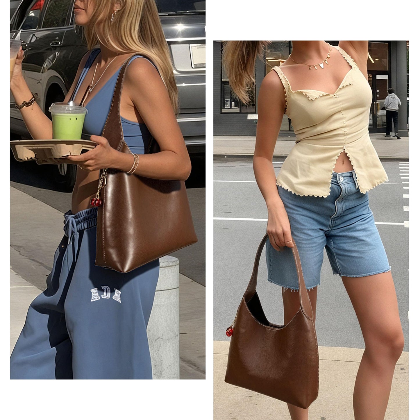 Goinsound Hobo Bags for Women Slouchy Tote Purse with Cherry Charm Trendy Designer Handbag for Fall Fashion