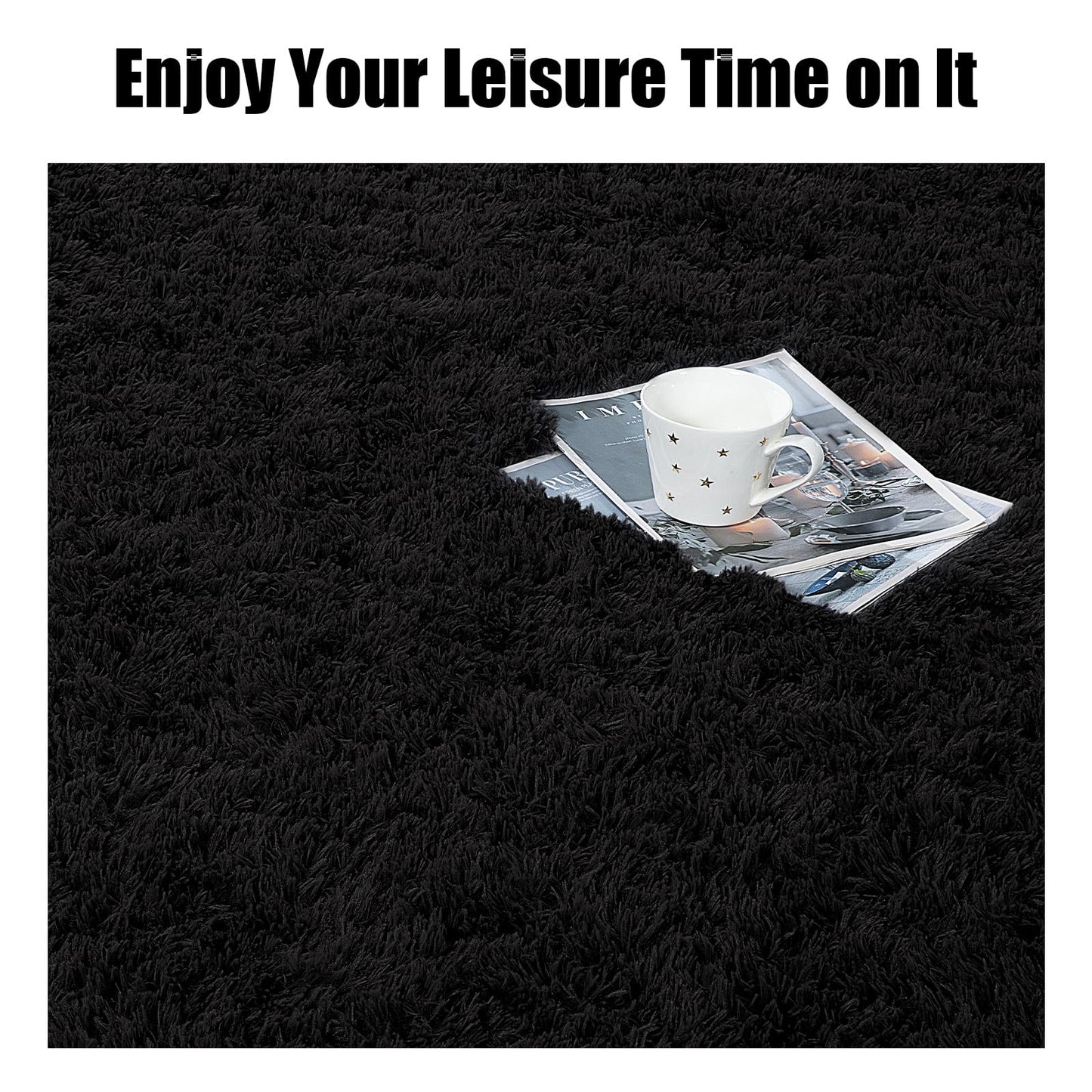 HOMBYS Fluffy Area Rug 12x15 ft for Living Room, Large Soft Shaggy Faux Fur Carpet for Bedroom, Non-Skid Plush Fuzzy Rug for Kids Playroom Home Decor, Black