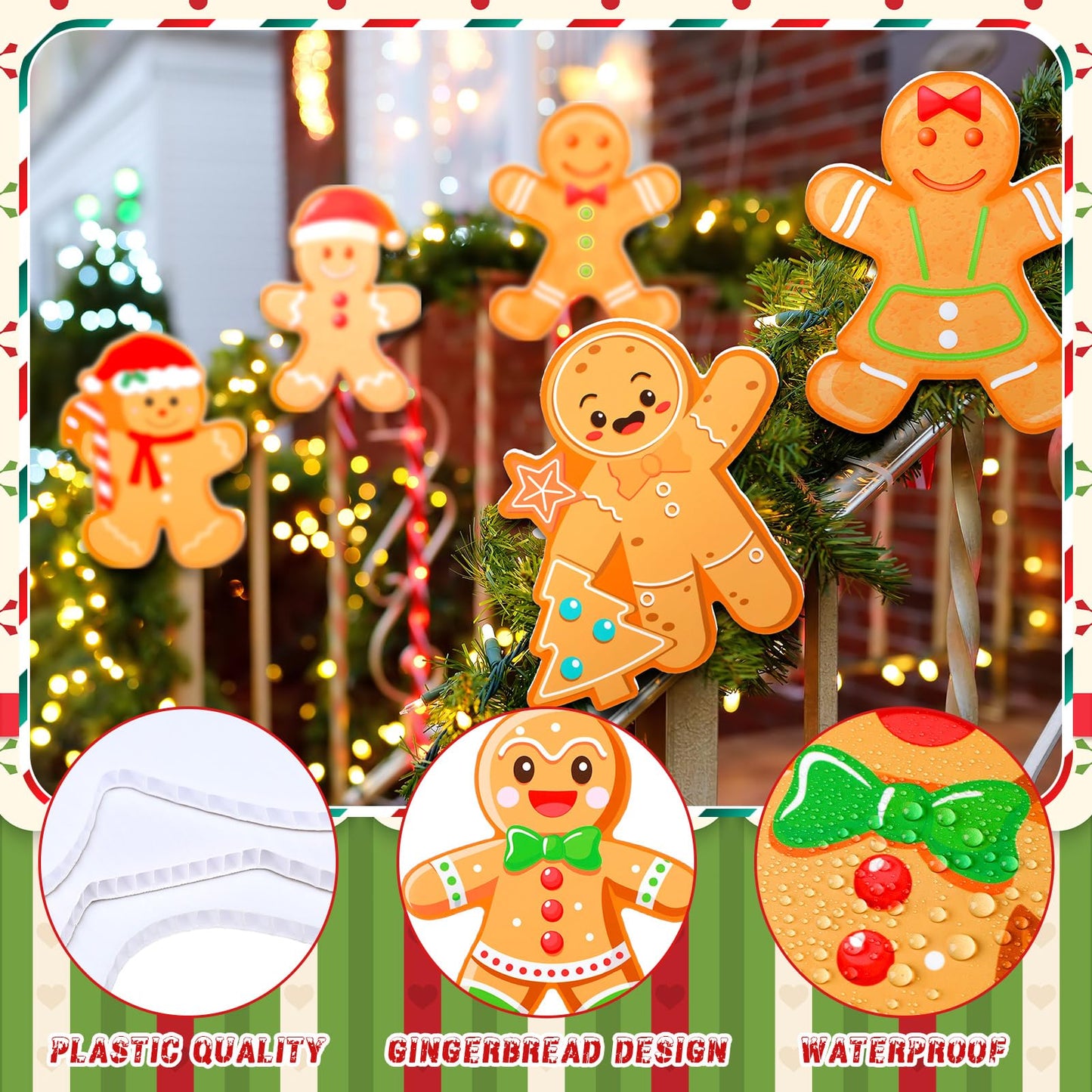 VioraWhite 18 Pcs Christmas Tree Decorations 7.87 Inch Extra Large Gingerbread Man Picks Christmas Gingerbread Man Tree Topper Ornaments for Xmas Winter Home Office Party Vase Decorations