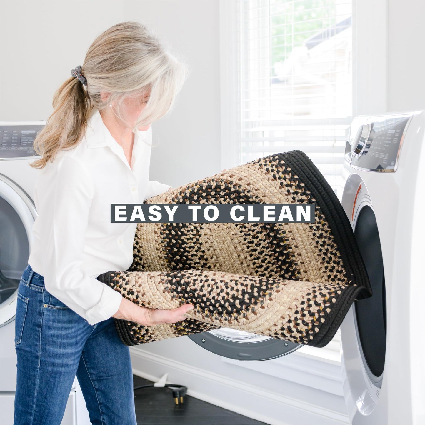 Black Mist Braided Oval Rug 20"x30" - Black & Tan Rustic Rugs for Entryway and Kitchen, Water Absorbing, Machine Washable and Reversible - Both Indoor and Outdoor