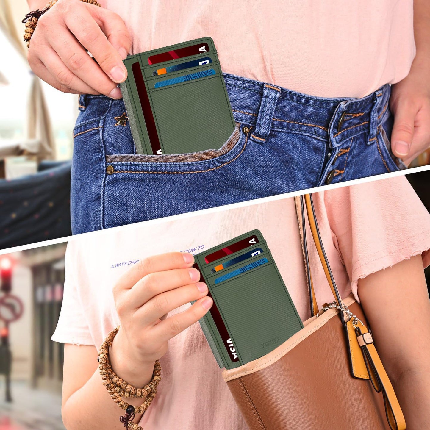 YOXIER Slim Minimalist Wallet, Front Pocket Wallets, RFID Blocking, Credit Card Holder for Men & Women (Matcha Green)