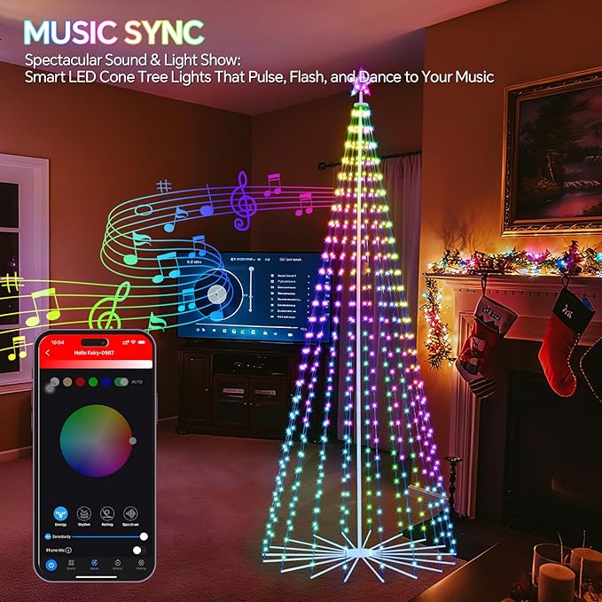 9 FT Smart Christmas Cone Tree Lights, 460 LED Lighted Outdoor Christmas Tree with Remote & App Control Timer, Music Sync, DIY RGB Color Changing for Indoor Outdoor Decorations