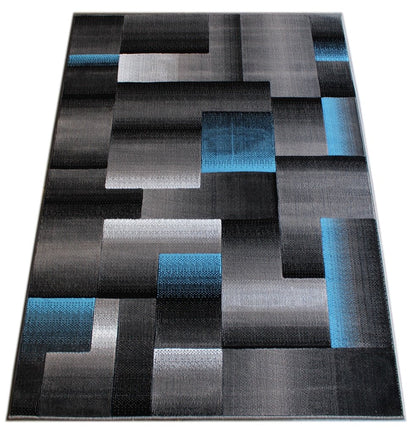 Masada Rugs, Modern Contemporary Area Rug, Blue Grey Black (8 Feet X 10 Feet)