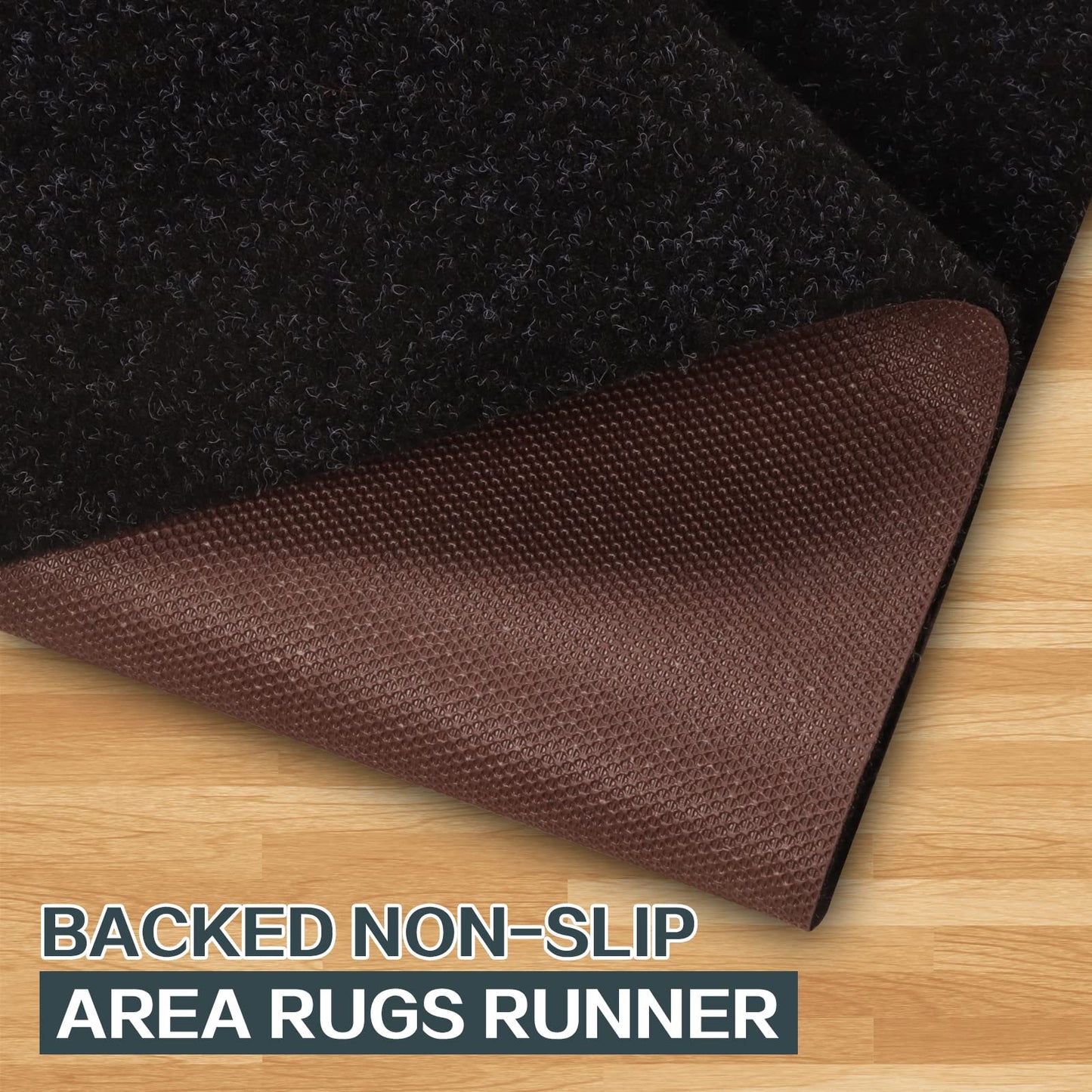 Heyroll Custom Size Hallway Runner Rug, Backed Non-Slip Waterproof, Washable Outdoor Indoor Carpet for Floor, Entryway, Kitchen, Laundry, Balcony, Garage 2' x 6', Black