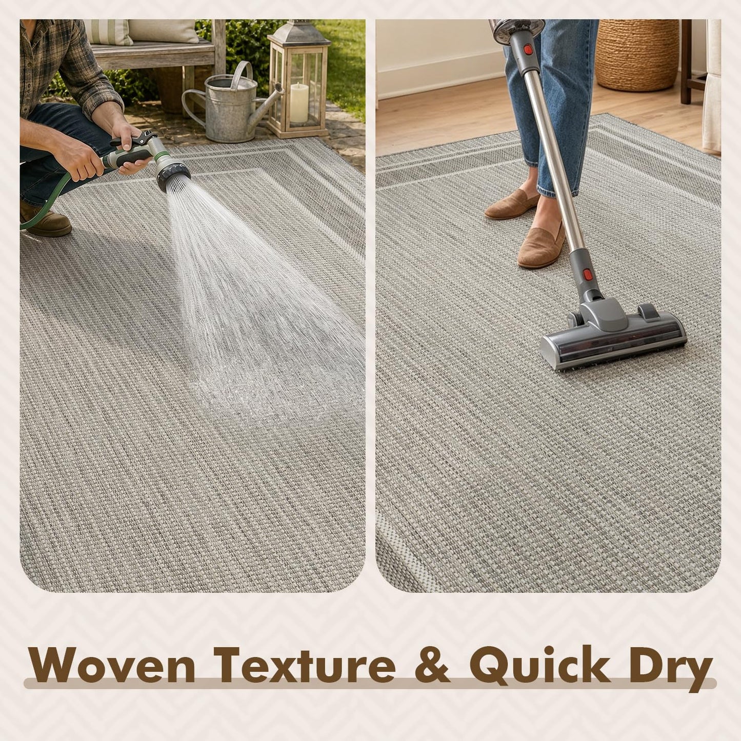 MontVoo-Outdoor Rug-Patio Rug 5x7 ft Polypropylene Indoor Outdoor Rugs Outdoor Carpet for Patio Deck Balcony Porch, Textured Weave, Durable for High Traffic, Fade-Resistant, Modern Silver Grey