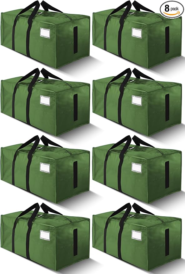 HOMESURE Supports 200lbs Heavy Duty Moving Bags - Strong Zipper & Wrap-Around Handles - Water-Resistant Storage Totes, Durable Alternative to Moving Boxes - 8 Pack - Olive Green