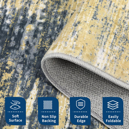 ROYHOME Modern Abstract Living Room Rug 8x10, Washable Area Rugs for Bedroom, Stain Resistant Non Slip Large Rug, Soft Indoor Carpet for Dining Room Table Home Decor, Yellow/Black