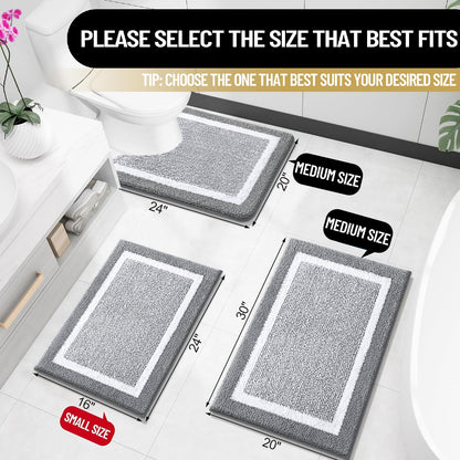 OLANLY Small Bathroom Rugs 24x16, Extra Soft and Absorbent Microfiber Bath Rugs, Non-Slip, Machine Washable, Quick Dry Shaggy Bath Carpet, Bath Mats for Bathroom Floor, Tub, Shower, Grey