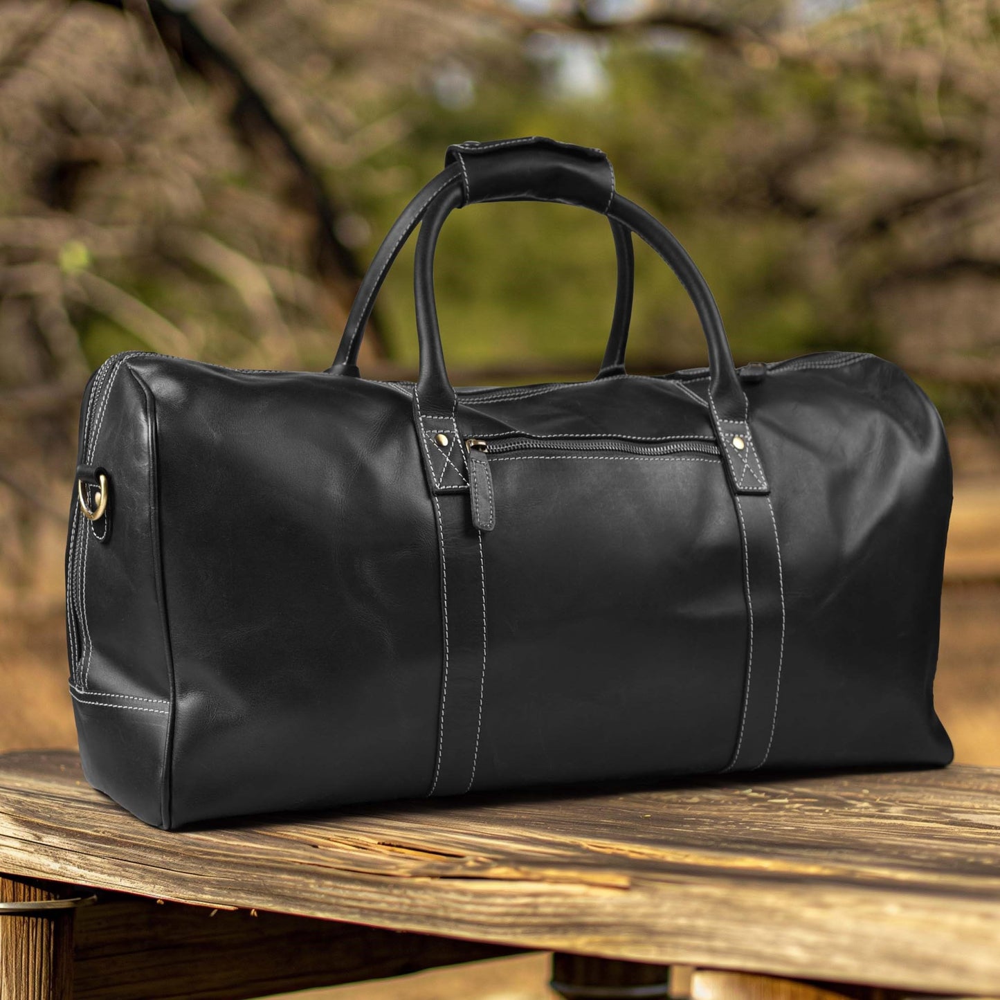 Leather Village Leather Duffel Bags for Men & Women-Stylish Travel Weekender Carry-On Sports Gym Overnight Luggage Bag - 20 Inch - Black