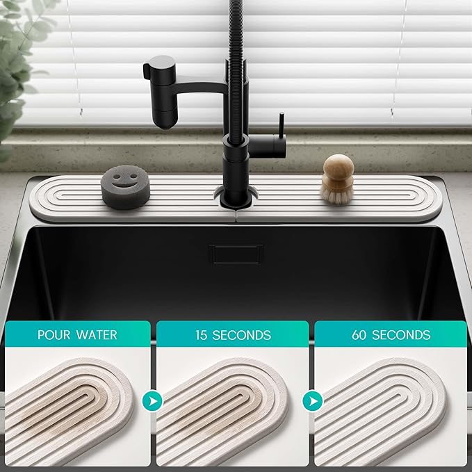Stone Faucet Mat for Kitchen Sink – Diatomite Fast-Drying Stone Tray, Faucet