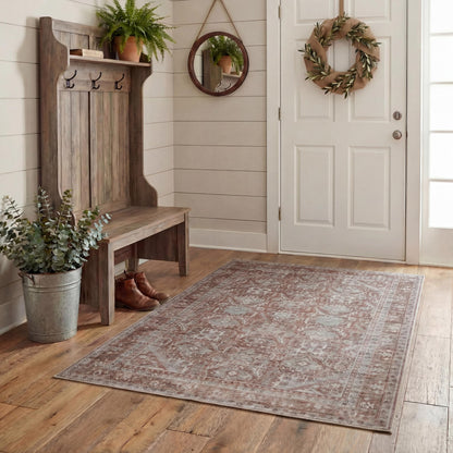 Kuden 4x6 Area Rug, Machine Washable Area Rug with Non-Slip Backing, Vintage Style, Soft, Easy Clean, Low Pile Rug for Living Room, Bedroom, Dining Room