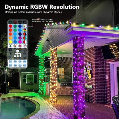 BrizLabs RGBW Christmas Lights, 98.5FT 300 LED Color Changing String Lights with Remote, Warm White Christmas Light, Twinkle Mini Light Dimmable Xmas Tree Light for Indoor Outdoor Xmas Halloween Party
