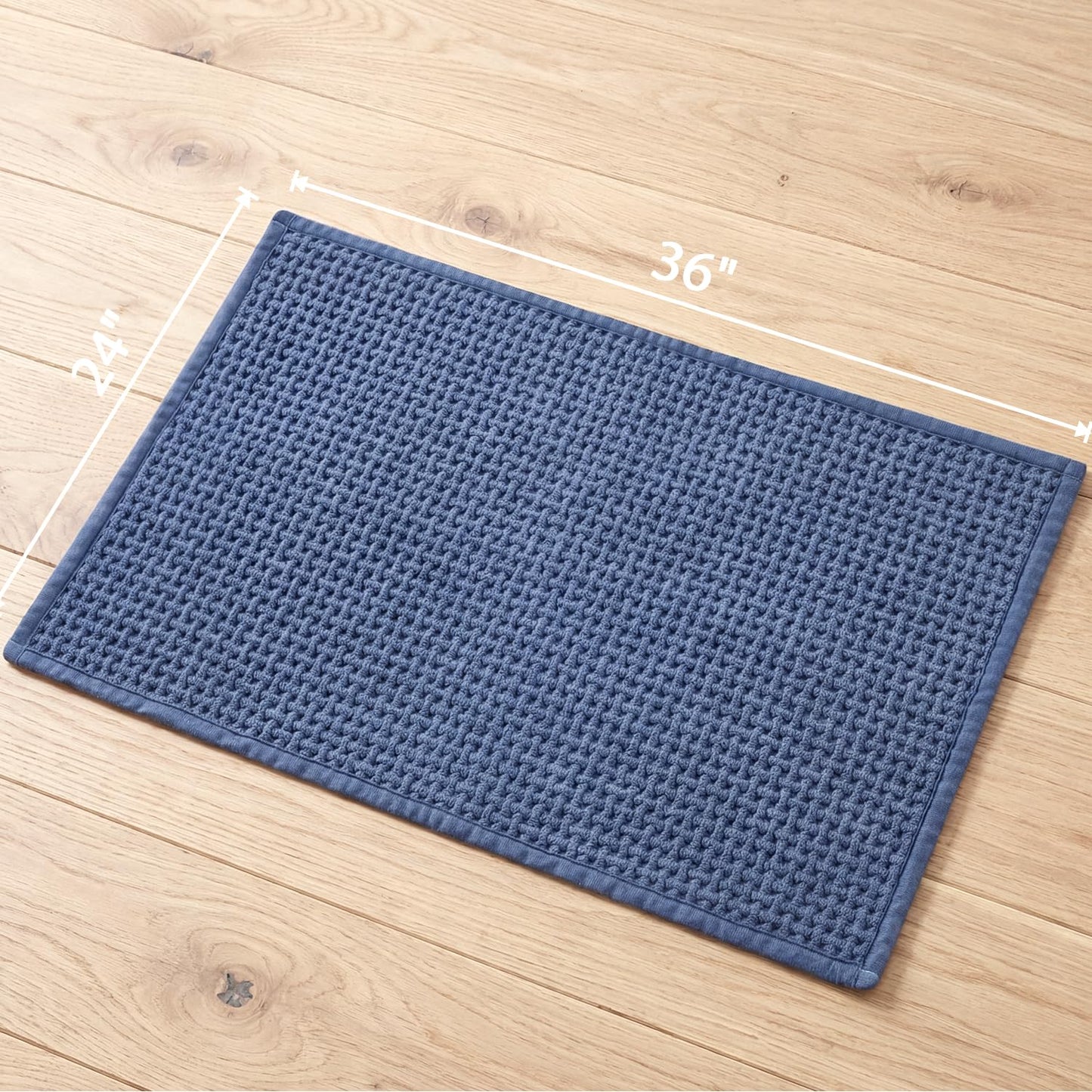 HRILO Bathroom Rugs Non Slip Washable, Super Absorbent Thin Bath Mat for Small Quick Dry Low Pile Bathroom Rug, (Navy Blue, 36″x24″)