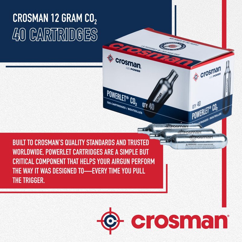 Crosman Powerlet CO2 Cartridges for Air Rifles, Air Pistols & Paintball - Snug Fit, Leak-Free Seal, Durable Metal Construction - Made in USA, Multi-Pack Options
