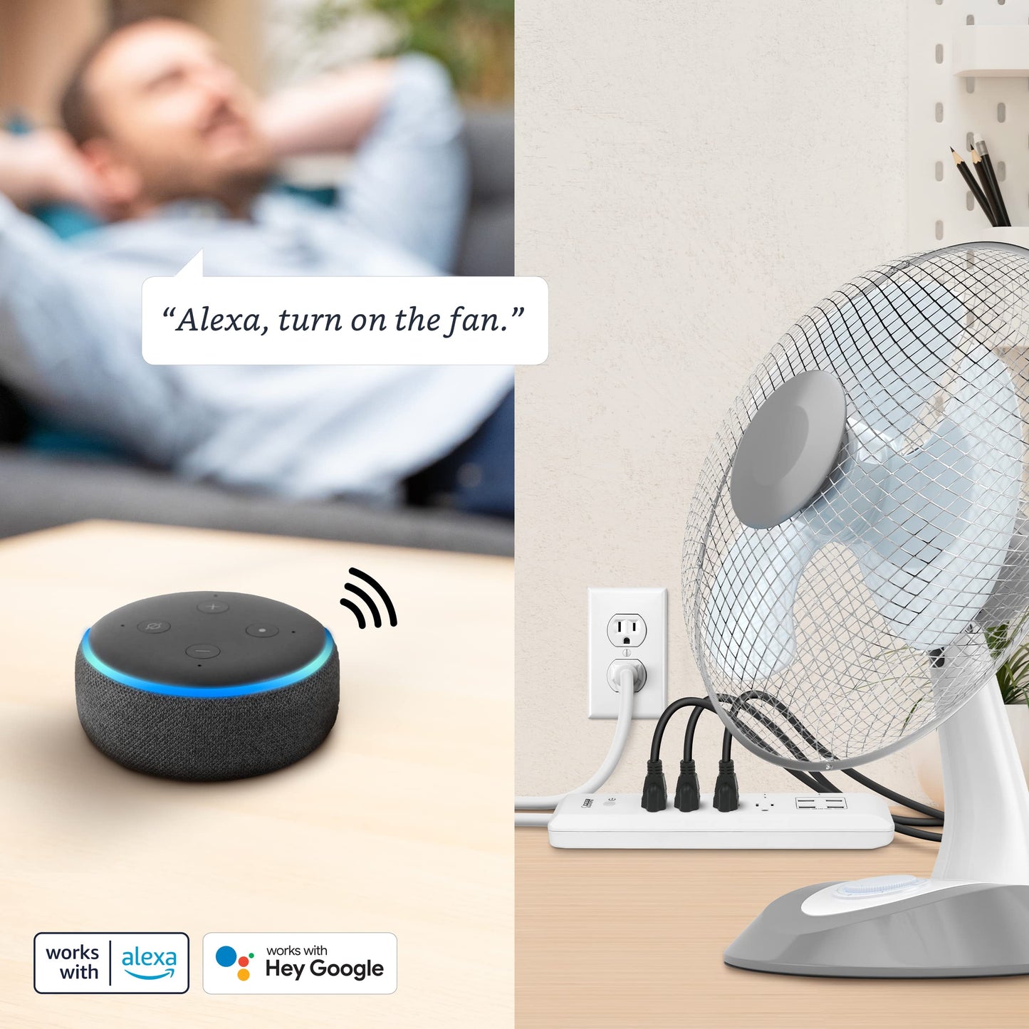 Feit Electric Indoor Smart WiFi Plug Works with Alexa and Google Home, No hub Required, 2.4 Ghz Network Only, Remote Control from Anywhere 15 Amp Smart Outlet Plug, Indoor, White with Night Light
